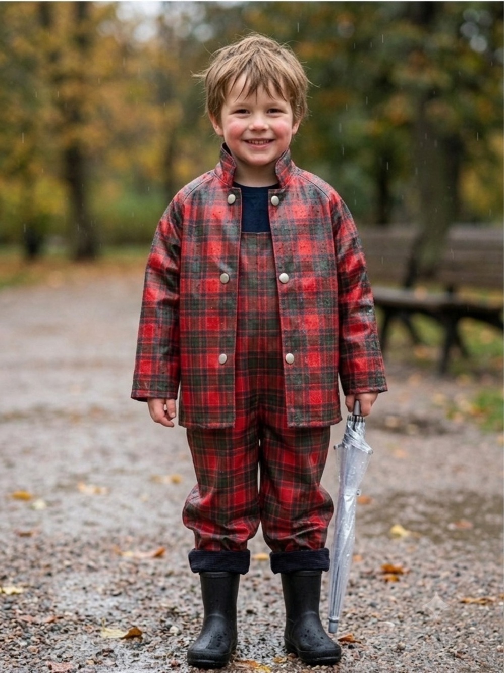 2089 - Red & Green Plaid Cropped Button Jacket